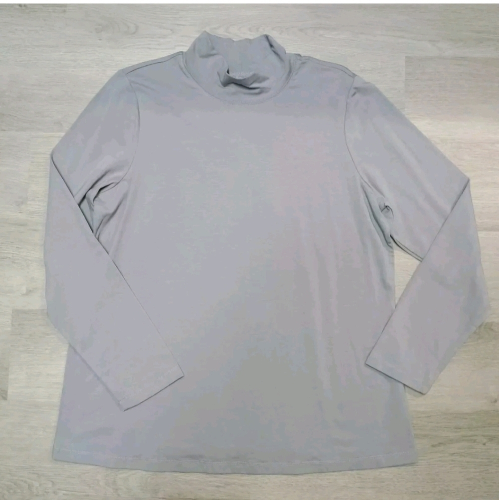 Susan Graver Grey Weekend Cotton Essentials Turtleneck Shirt Casual Size Large